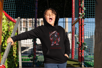 Shop Kid's BJJ Hoodies (Child in a black gorillia jiu jitsu apparel)